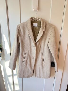 ZARA Women's Beige Single-Breasted Wool-Blend Pea Coat
